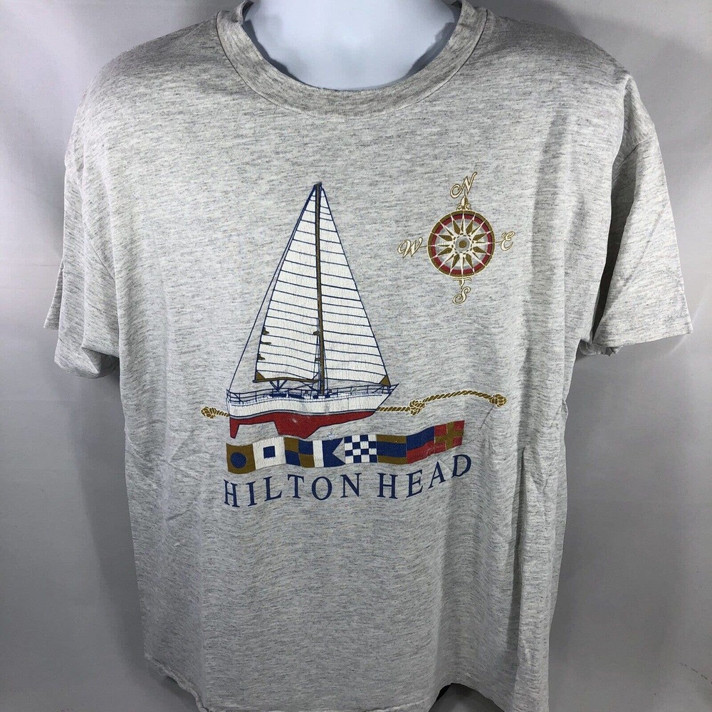 VINTAGE Hilton Head Sail Boat Compass Single Stitch USA Made Shirt XL 80s 90s